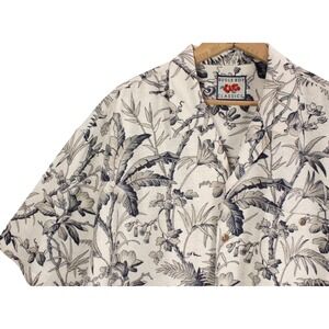 Vtg Bugle Boy Short Sleeve Button Up Shirt XL Silk Rayon Textured Hawaiian Print